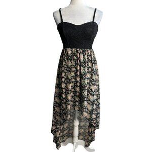 American Rag High Low Dress Black Petite Floral Boho Gypsy Peasant JRs Size S